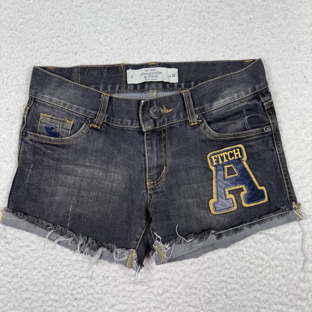 Abercrombie Fitch Low Rise Micro Mini Denim Shorts Size 0/26 Varsity Distressed